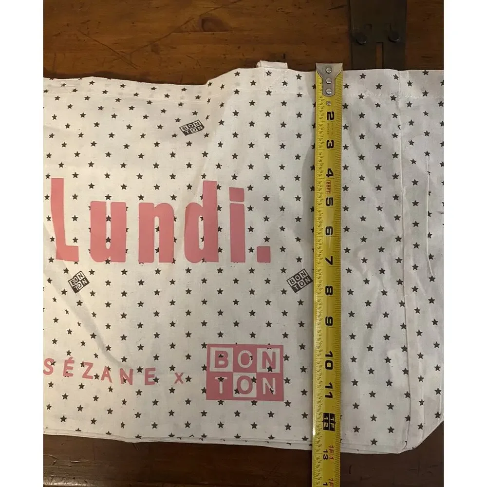 Sézane x Bonton Lundi Monday Tote Bag Pink Cream Stars Sezane French